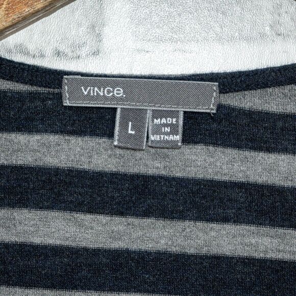 VINCE Large Scoop Neck Dolman Sleeve Pullover Blouse Gray Navy Stripe - Picture 2 of 8